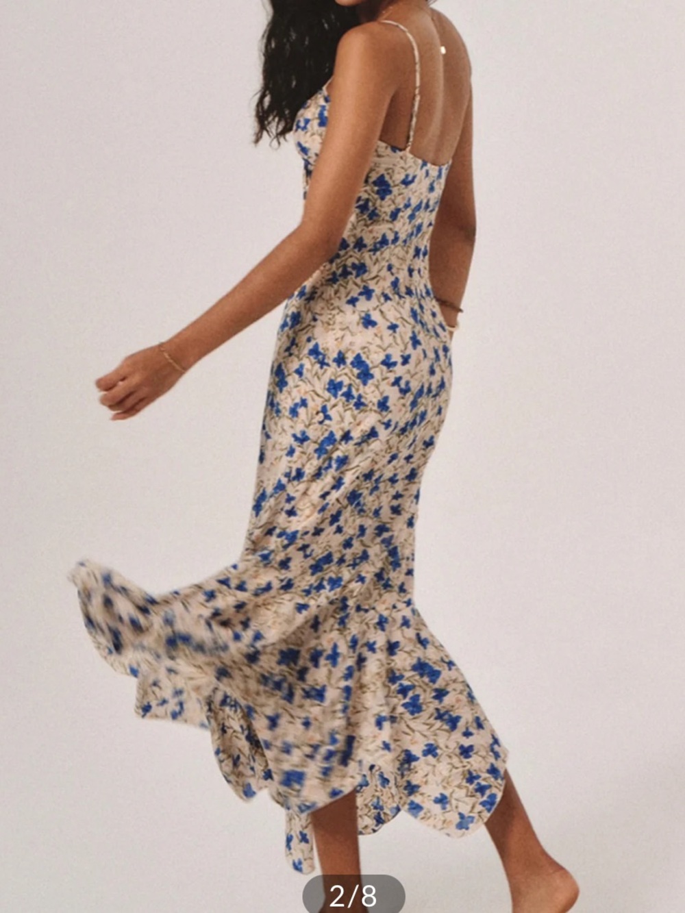 Commense Cream Maxi Dress with Blue Floral Print and Knot Detail size M - Picture 2 of 10